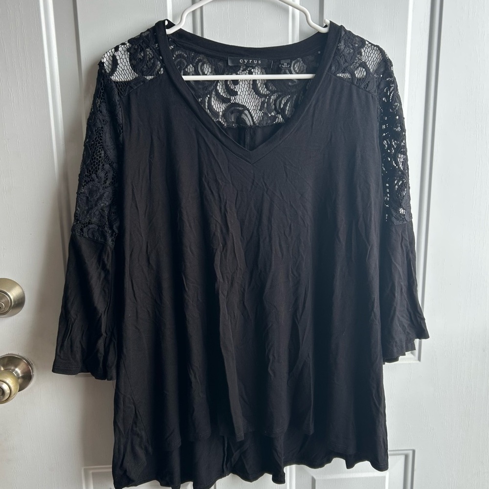 Cyrus Womens Black Boho Bohemian Peasant Relaxed Blouse Shirt Crochet Lace Sz 1X